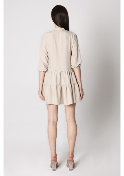 Kadın Önü Düğmeli Kat Katlı Mini Elbise fırsatları