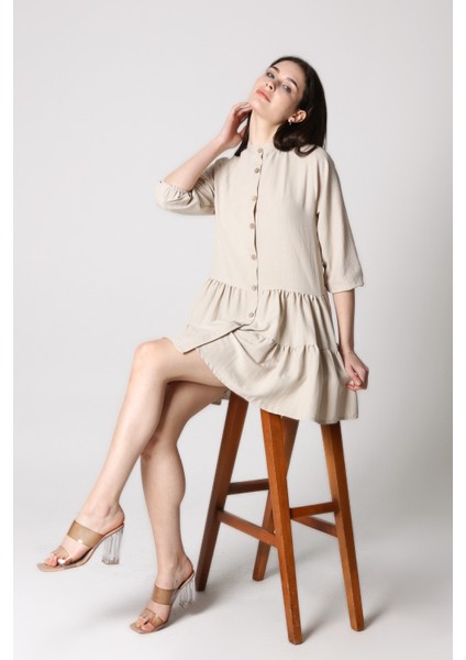 Kadın Önü Düğmeli Kat Katlı Mini Elbise indirimleri