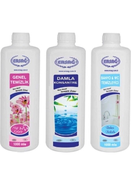 Genel Temizlik 1 lt + Banyo ve Wc Temizleyici 1 lt + Damla Konsantre 500 ml