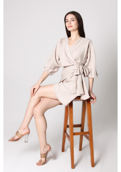 Kadın Önden Bağlamalı Kruvaze Mini Elbise fırsatları