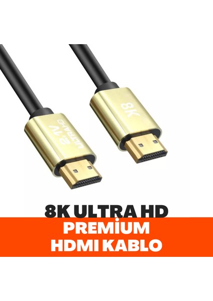 8k HDMI Kablosu Premium Hdtv 8k 60Hz, 4K 120Hz, 7680P Yüksek Hızlı 1.5mt Altın Uçlu