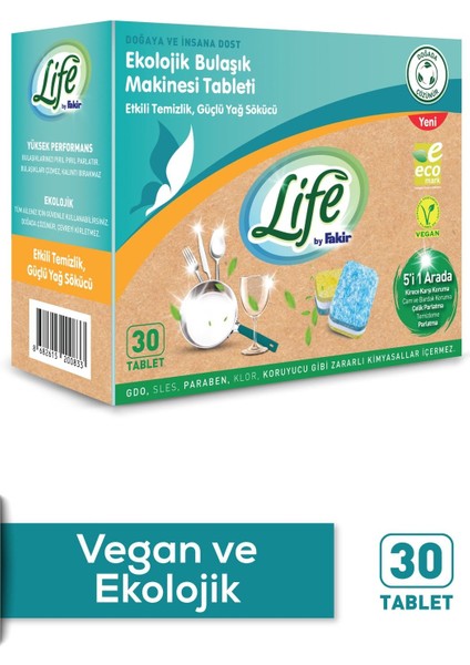 Life By Fakir Ekolojik Vegan Bulaşık Makinesi Deterjanı Tableti 30'lu