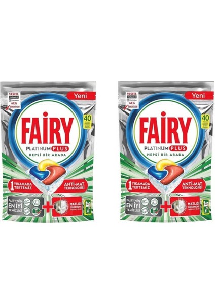 Platinum Plus Bulaşık Makinesi Deterjanı Kapsülü Tableti 40'lı X2 Paket