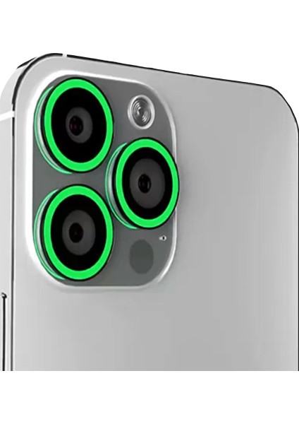 Apple iPhone 13 Pro/13 Pro Max Fosforlu Koyu Yeşil Kamera Koruyucu