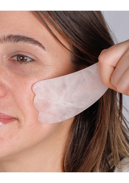 Doğaltaş Pembe Kuvars Face Roller Ve Melek Kanadı Gua Sha Set