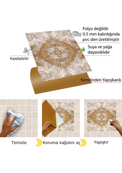 Kendinden Yapışkanlı Silinebilir Mermer 002 Desenli Pvc Karo 30X30 cm (56 Adet) 5m2