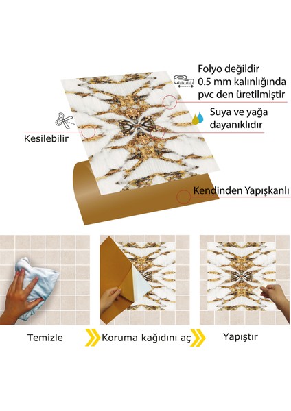 Kendinden Yapışkanlı Silinebilir Mermer 003 Desenli Pvc Karo 30X30 cm (56 Adet) 5m2