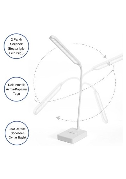Ince Uzun Usbli Dokunmatik 3 Kademeli 360 Derece Özel Göz Korumalı LED Lityum Masa Lambası