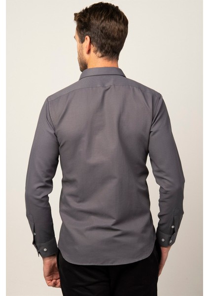 Modern Fit Uzun Kol Armürlü Kravatlık Erkek Gömlek fırsatları