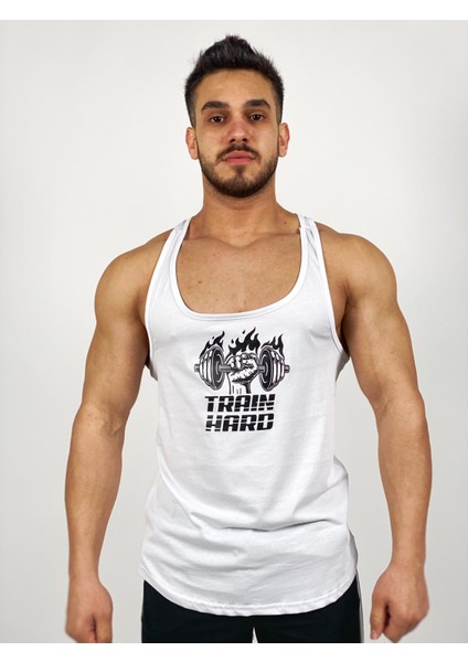 Train Hard Baskılı Fitness Atlet