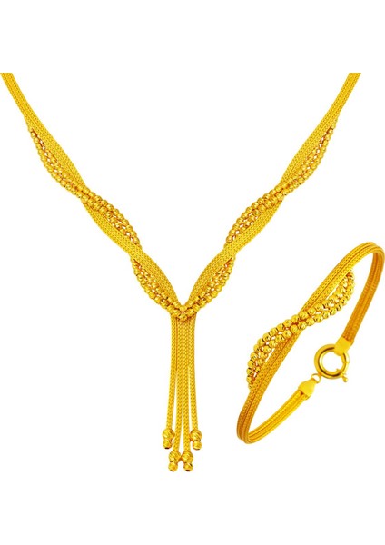 Gerdanlık Bileklikli Mesh 22 Ayar Altın Set