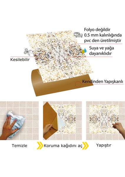 Kendinden Yapışkanlı Kesilebilir Mermer 011 Desenli Pvc Karo 30X30 cm (56 Adet) 5m2