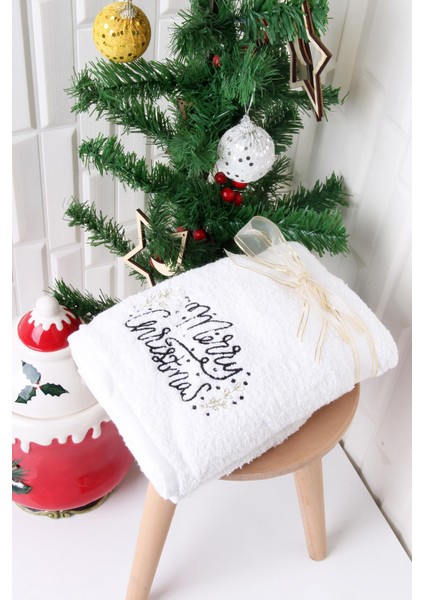 %100 Pamuk 2'li Merry Christmas Nakışlı Yılbaşı 50X70 Happy New Year El/yüz Havlusu Yeni Yıl