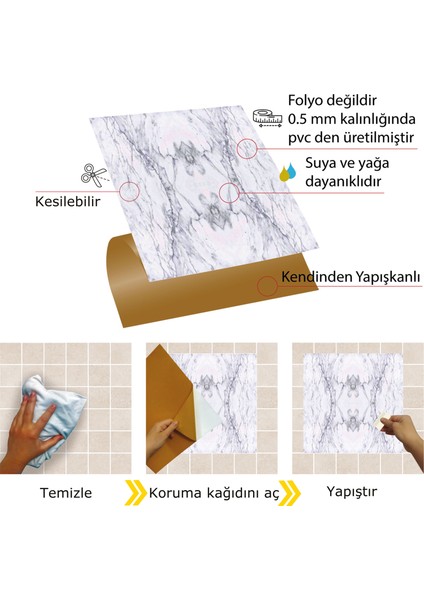 Kendinden Yapışkanlı Kesilebilir Mermer 013 Desenli Pvc Karo 30X30 cm (56 Adet) 5m2