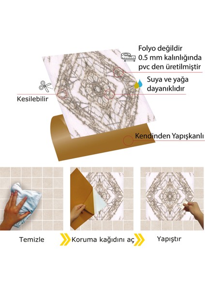 Kendinden Yapışkanlı Kesilebilir Mermer 014 Desenli Pvc Karo 30x30 Cm (56 Adet) 5m2