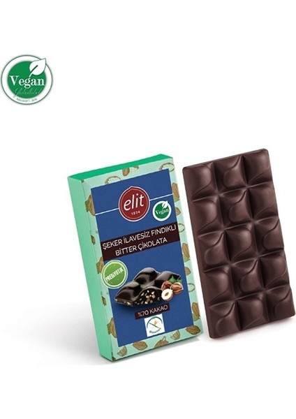 Şekersiz Prebiyotik Fındıklı Bitter Çikolata 60 gr