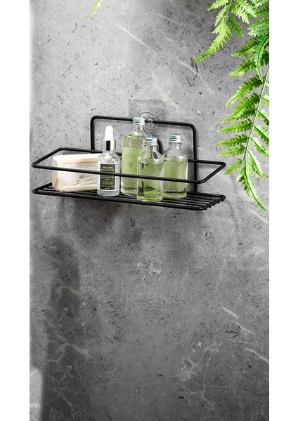 Yapışkanlı Banyo Düzenleyici Şampuanlık Duş Rafı Siyah 2 Telli Tş-01