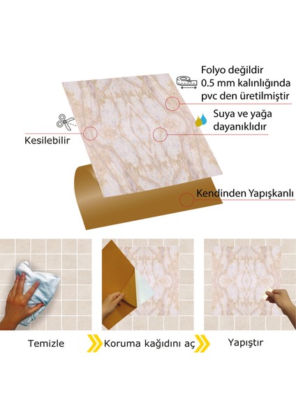 Kendinden Yapışkanlı Kesilebilir Mermer 019 Desenli Pvc Karo 30X30 cm (56 Adet) 5m2
