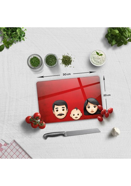 Emoji Ailesi Anne & Baba & Çocuk | Cam Kesme Tahtası - Cam Kesme Tablası | fiyatları