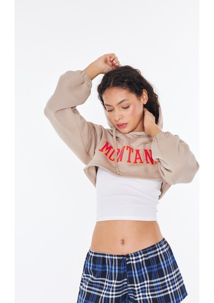 - Bej Kapüşonlu Crop Sweatshirt - Alda | 160465-3 fiyatları