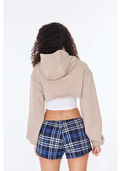 - Bej Kapüşonlu Crop Sweatshirt - Alda | 160465-3 modelleri