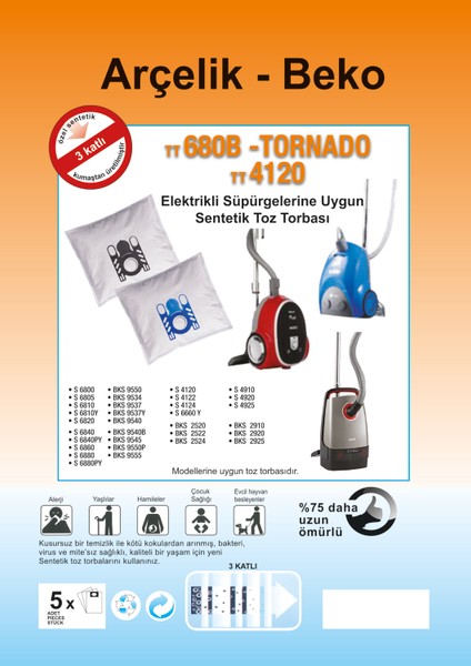 ARÇELİK - BEKO - ELEKTRİKLİ SÜPÜRGE UYUMLU SENTETİK TOZ TORBASI - 20 ADET - SİYAH PLASTİK - ( UYUMLU MODELLER AÇIKLAMADA ) fiyatları