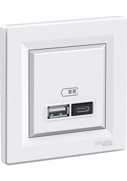 Schneider Asfora Beyaz USB Şarj Prizi 2.4A Type A+C Çerçeveli - EPH2700321