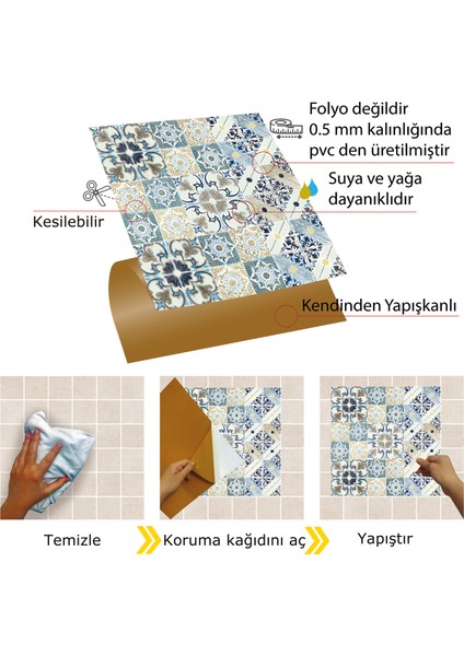 Kendinden Yapışkanlı Banyo Mutfak Kaplama Retro Desenli Pvc Karo 30X30 cm (56 Adet) 5m2