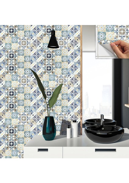Kendinden Yapışkanlı Banyo Mutfak Kaplama Retro Desenli Pvc Karo 30X30 cm (56 Adet) 5m2
