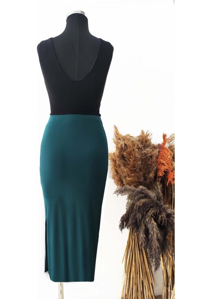 Çift Yönlü 4 Kombinli Etek Bluz Takım Siyah Yeşil indirimleri