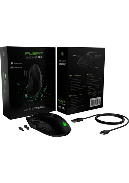 One Shot Pro 16000 DPI Yüksek Performans Şarjlı 8 Tuşlu Kablosuz RGB Oyuncu Mouse - Siyah