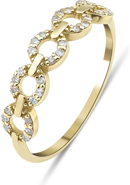 14 Ayar Altın Taşlı Yuvarlak Zincir Yüzük KRS049-14GRZ