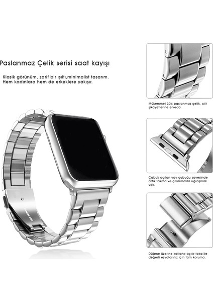 Kip GSM Apple Watch Uyumlu Kordon 38MM 40MM 41MM 42MM 44MM 45MM 49MM 1/2/3/4/5/6/se/7/8/ultra Metal Kordon Ayarlama Aparatlı