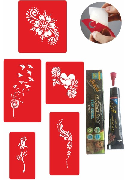 Tüy ve Çiçek Desenleri Hint Kınası ile Geçici Dövme Yapma Seti