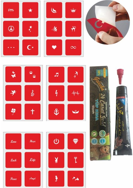 Minimal Desenler Hint Kınası ile Geçici Dövme Yapma Seti