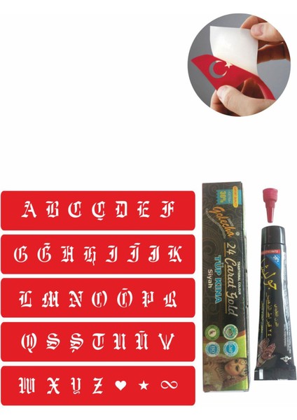 Alfabe Gotik Harfler Hint Kınası ile Geçici Dövme Yapma Seti