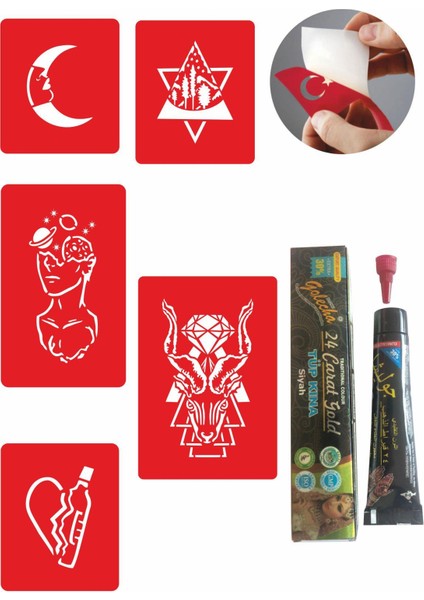 Felsefik Düşünce Desenleri Hint Kınası ile Geçici Dövme Yapma Seti