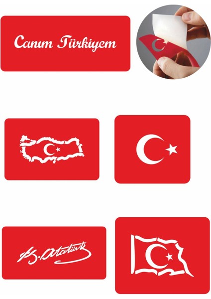 Canım Türkiyem 5 Adet Geçici Dövme Kına Şablonu