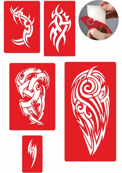 Asi Triballer 5 Adet Geçici Dövme Kına Şablonu