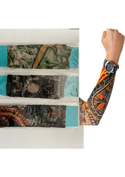 3 Çift 6 Adet Giyilebilir Dövme Sleeves Tattoo Çorabı