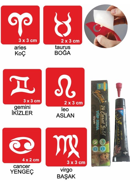 Burçlar Hint Kınası ile Geçici Dövme Yapma Seti