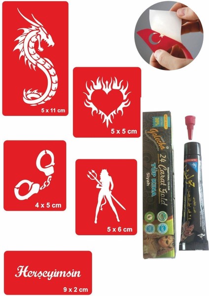 Kelepçe ve Kalp Desenleri Hint Kınası ile Geçici Dövme Yapma Seti