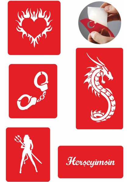 Herşeyimsin 5 Adet Geçici Dövme Kına Şablonu