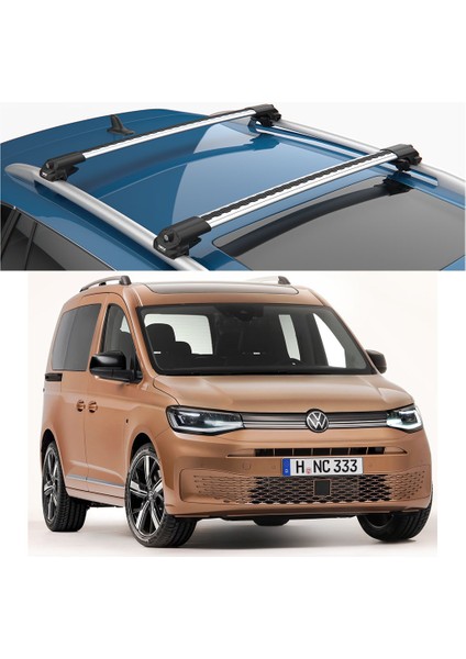 Air-1 Silver Volkswagen Caddy (V) Serisi Tavan Taşıyıcı Ara Atkı Seti, Gri, Uyumlu Model Yıl Aralığı 2021-2022-2023-2024-2025 Modeller için