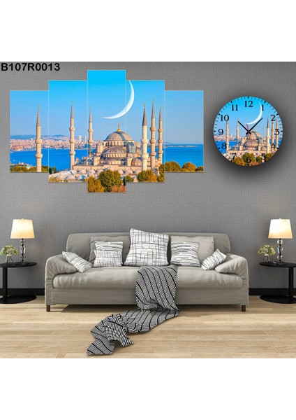 6 Parçalı Dekoratif Ahşap Duvar Tablosu ve Saati 60X124 cm B107R0013