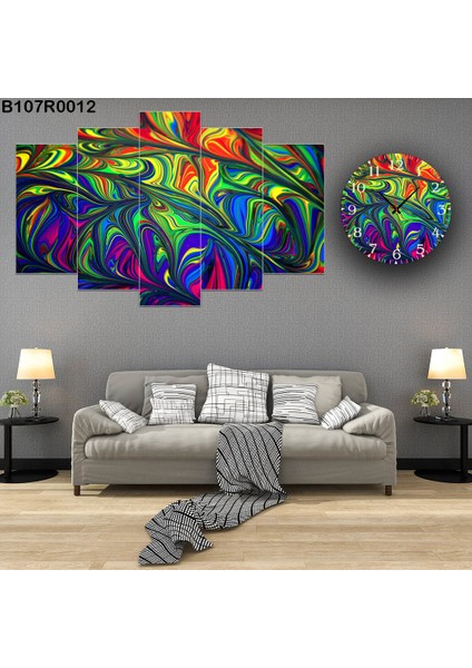 6 Parçalı Dekoratif Ahşap Duvar Tablosu ve Saati 60X124 cm B107R0012