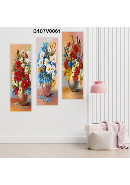 3 Parçalı Dekoratif Ahşap Duvar Tablosu 60X57 cm B107V0061