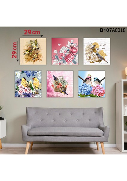 6 Parçalı Dekoratif Ahşap Duvar Tablosu 58X87 cm B107A0018