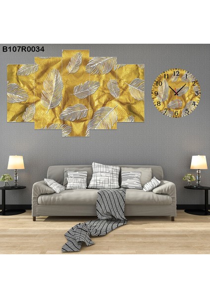 6 Parçalı Dekoratif Ahşap Duvar Tablosu ve Saati 60X124 cm B107R0034