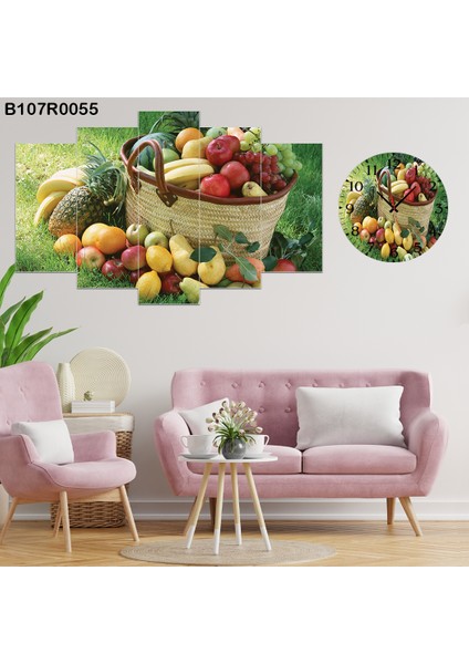 6 Parçalı Dekoratif Ahşap Duvar Tablosu ve Saati 60X124 cm B107R0055